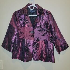 Blazer Burgundy jacket with raised velvet floral design Susan Graver Style